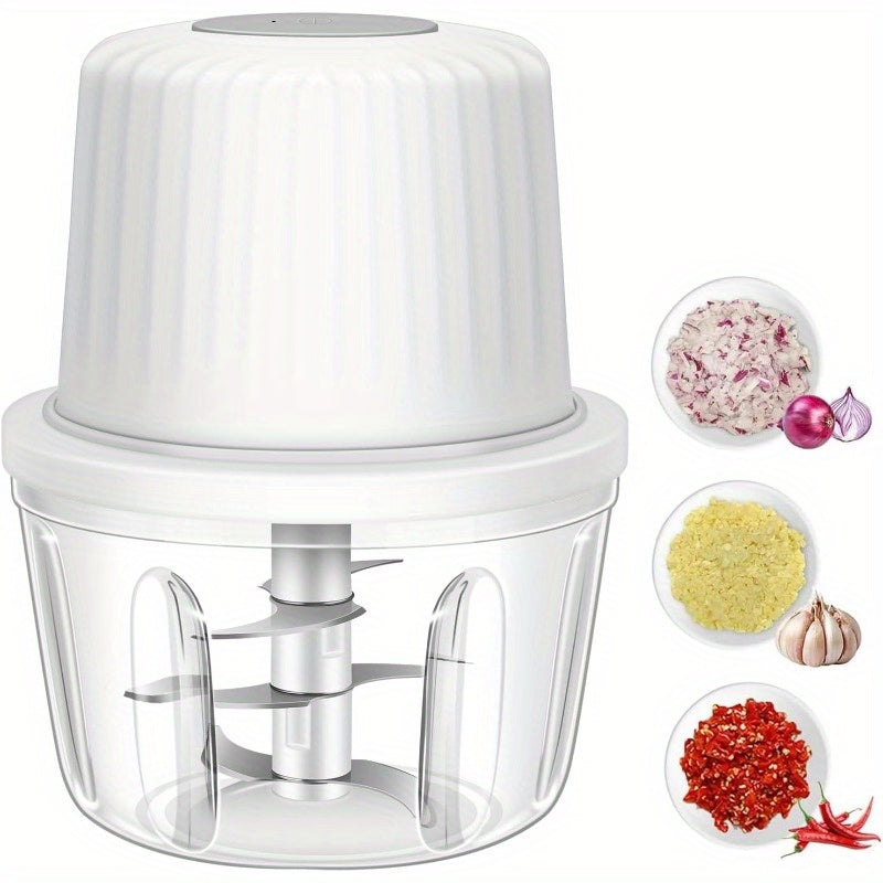 13.53oz Electric Garlic Chopper with 6 Blades - USB-Powered Portable Food Processor, 304 Stainless Steel Mini Vegetable Chopper for Ginger, Chili, Fruits & Meats - Compact Design with Safety Lock & Ergonomic Handle, No Electricity Needed, Garlic Chopper,