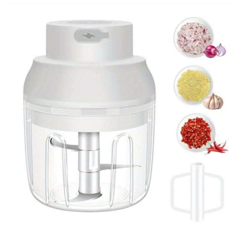 13.53oz Electric Garlic Chopper with 6 Blades - USB-Powered Portable Food Processor, 304 Stainless Steel Mini Vegetable Chopper for Ginger, Chili, Fruits & Meats - Compact Design with Safety Lock & Ergonomic Handle, No Electricity Needed, Garlic Chopper,