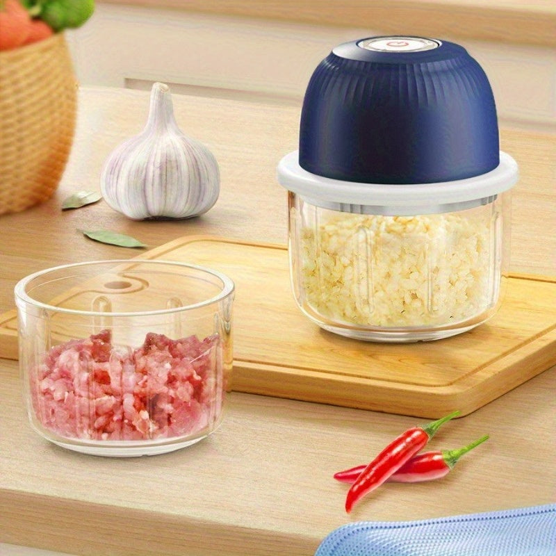 Mini Cordless 3-Blade Food Chopper - 12oz Electric Blender & Garlic Press for Garlic, Vegetables, Fruits, Onions, Salads & Hot Pot Ingredients - Compact Kitchen Gadget