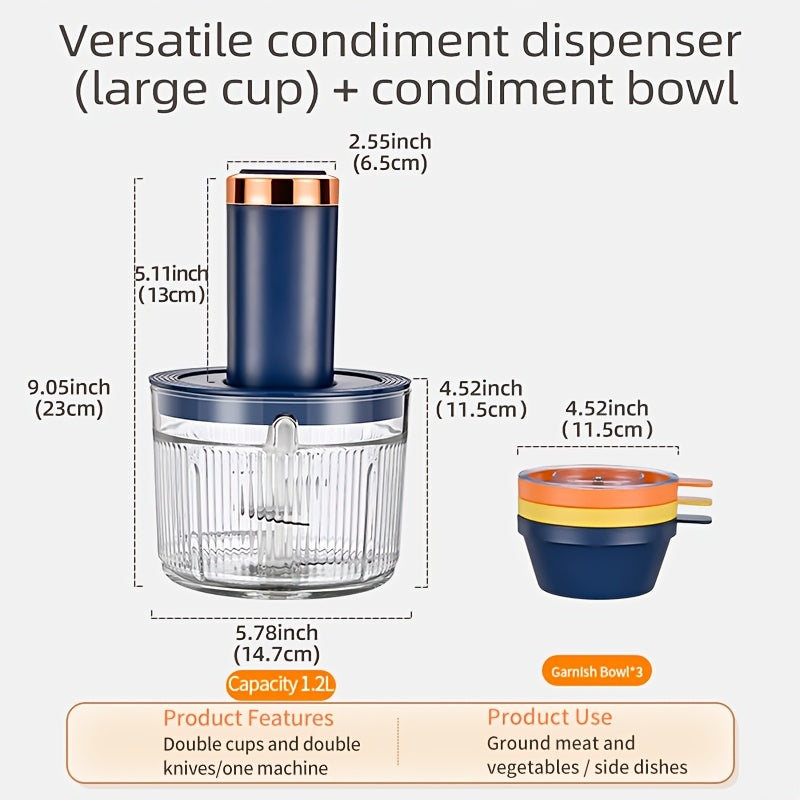 Plug-In Model with a 40.58oz Glass Meat Grinder Bowl And Three 8.45oz Seasoning Small Bowls. Household Preparation Seasoning Machine, Multifunctional Electric Grinder, Baby Food Grinder, Minced Meat Grinder, Food Chopper, Electric Vegetable Chopper,