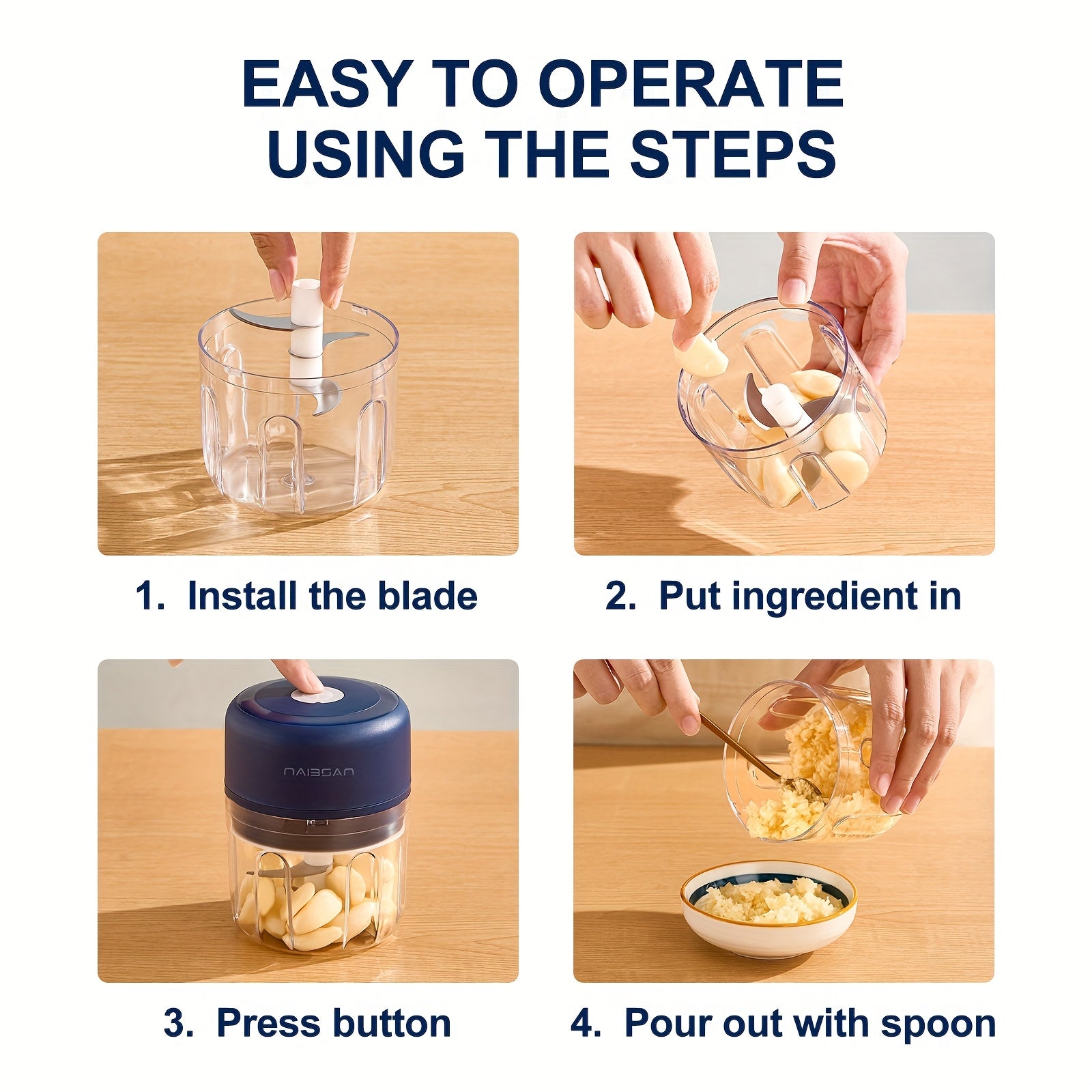 Naibsan Electric Food Shredder - Mini Meat Grinder, Garlic Puree Maker | Portable, 5000rpm, 251ml, USB Charging, Rechargeable Lithium Battery