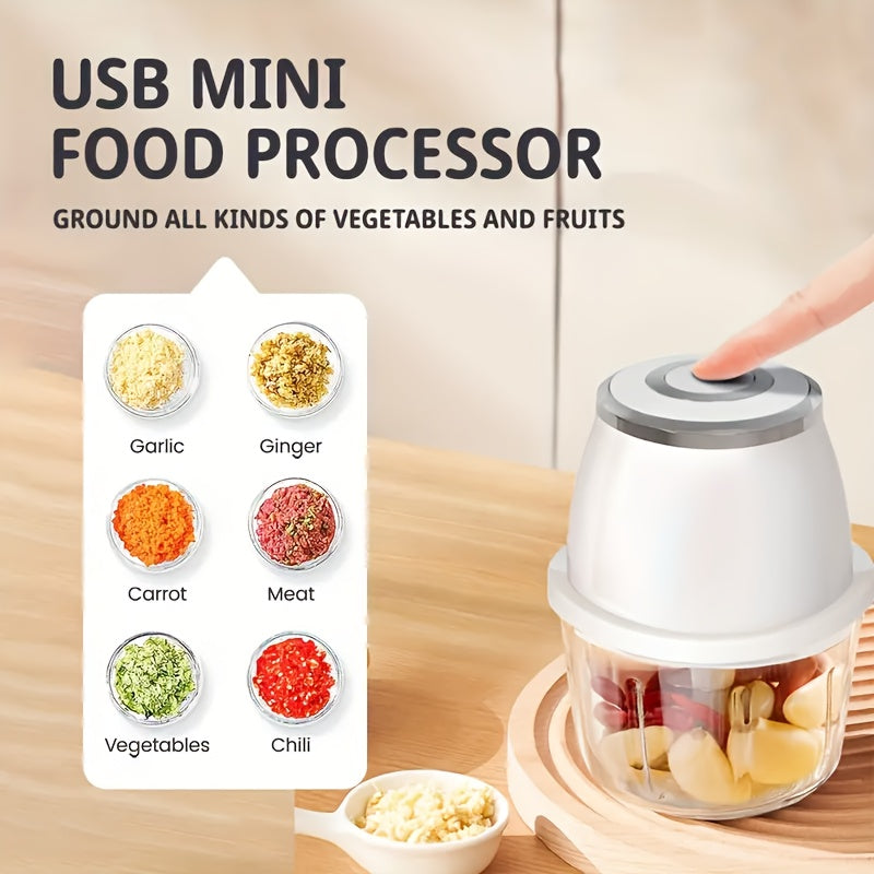 Electric Garlic Chopper, Mini Portable Vegetable Chopper, Garlic Grinder, Onion Chopper, Blender to Vegetables, Wireless Food Processor for Ginger, Chili, Fruit, Meat, Etc.