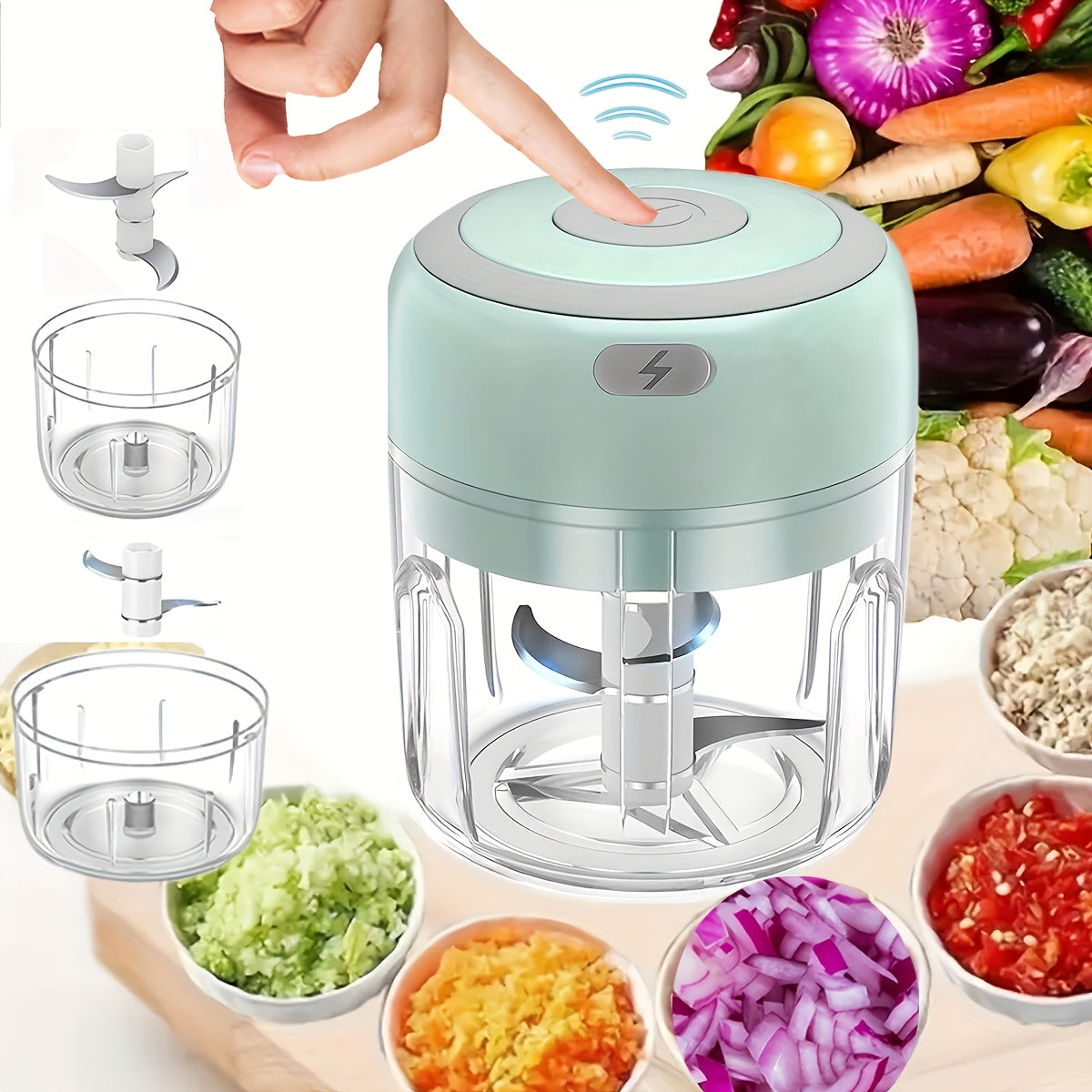 Electric Mini Garlic Chopper, portable rechargeable food processor with USB, stainless steel blades, garlic blender for garlic, onion, meat, chili, compact kitchen tool, Garlic Peeler Electric, Automatic Garlic Peeler, Automatic Peeler for Garlic, Garlic
