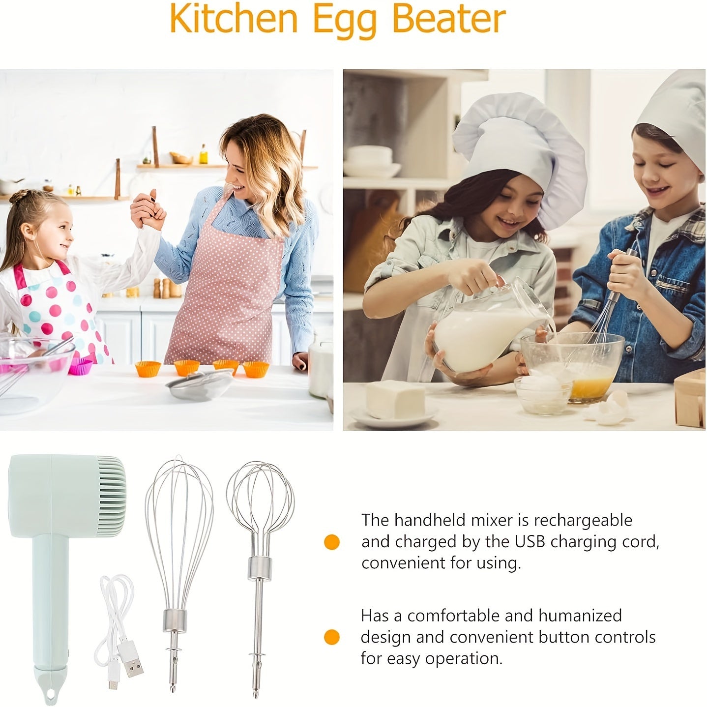 1 Set Multifunctional Electric Garlic Masher & Egg Beater 2-in-1 Set - Rechargeable Portable Handheld Mixer & Mini Meat Grinder for Cake Cream Baking - USB Charging Kitchen Tool with Multiple Attachments and Easy Cleaning Design