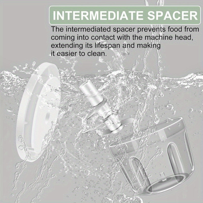 13.53oz Electric Garlic Chopper with 6 Blades - USB-Powered Portable Food Processor, 304 Stainless Steel Mini Vegetable Chopper for Ginger, Chili, Fruits & Meats - Compact Design with Safety Lock & Ergonomic Handle, No Electricity Needed, Garlic Chopper,