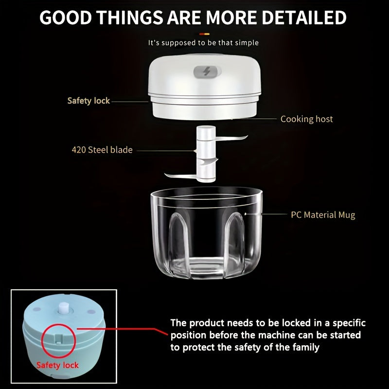 8.45oz Mini Rechargeable Garlic Chopper and Meat Grinder, Durable, Sturdy, for Crushing Garlic, Chili, Onion, Minced Meat, Nuts, and More!, Purple Garlic Grinder, Automatic Peeler for Garlic, Meal Prep Tool, Kitchen Gadget, Sleek Kitchen Tool, Compact
