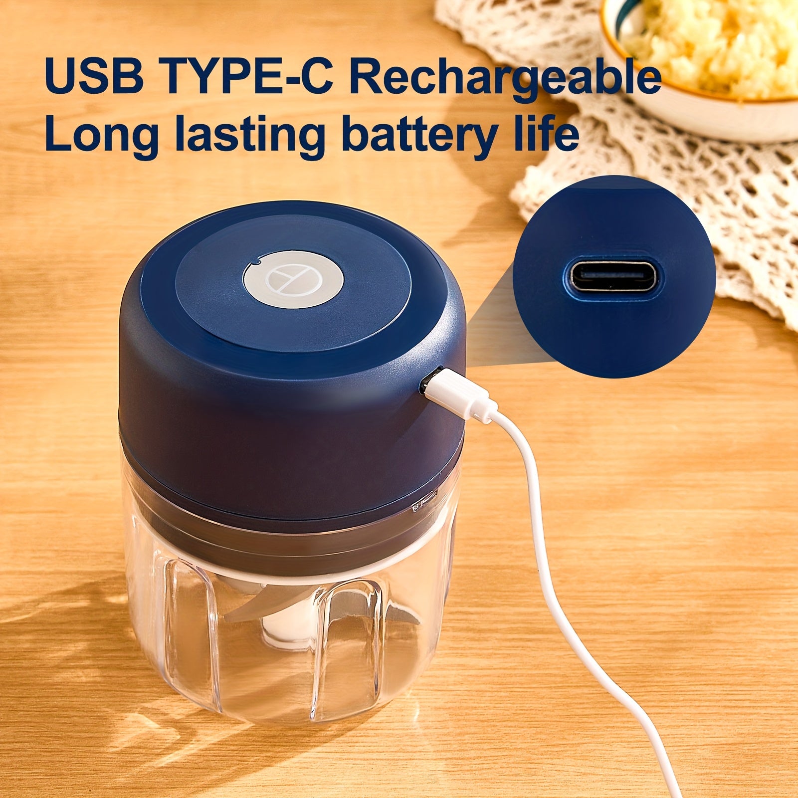 Naibsan Electric Food Shredder - Mini Meat Grinder, Garlic Puree Maker | Portable, 5000rpm, 251ml, USB Charging, Rechargeable Lithium Battery