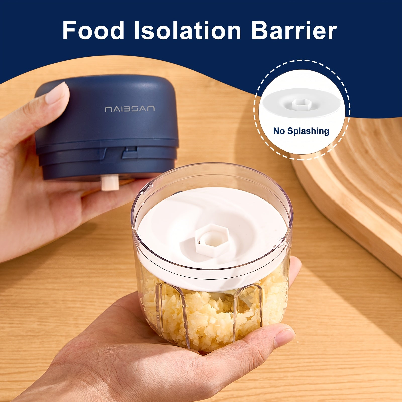 Naibsan Electric Food Shredder - Mini Meat Grinder, Garlic Puree Maker | Portable, 5000rpm, 251ml, USB Charging, Rechargeable Lithium Battery