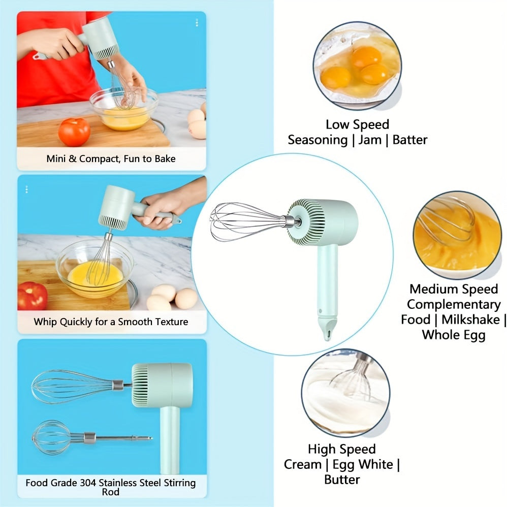 1 Set Multifunctional Electric Garlic Masher & Egg Beater 2-in-1 Set - Rechargeable Portable Handheld Mixer & Mini Meat Grinder for Cake Cream Baking - USB Charging Kitchen Tool with Multiple Attachments and Easy Cleaning Design