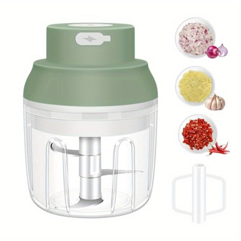 13.53oz Electric Garlic Chopper with 6 Blades - USB-Powered Portable Food Processor, 304 Stainless Steel Mini Vegetable Chopper for Ginger, Chili, Fruits & Meats - Compact Design with Safety Lock & Ergonomic Handle, No Electricity Needed, Garlic Chopper,