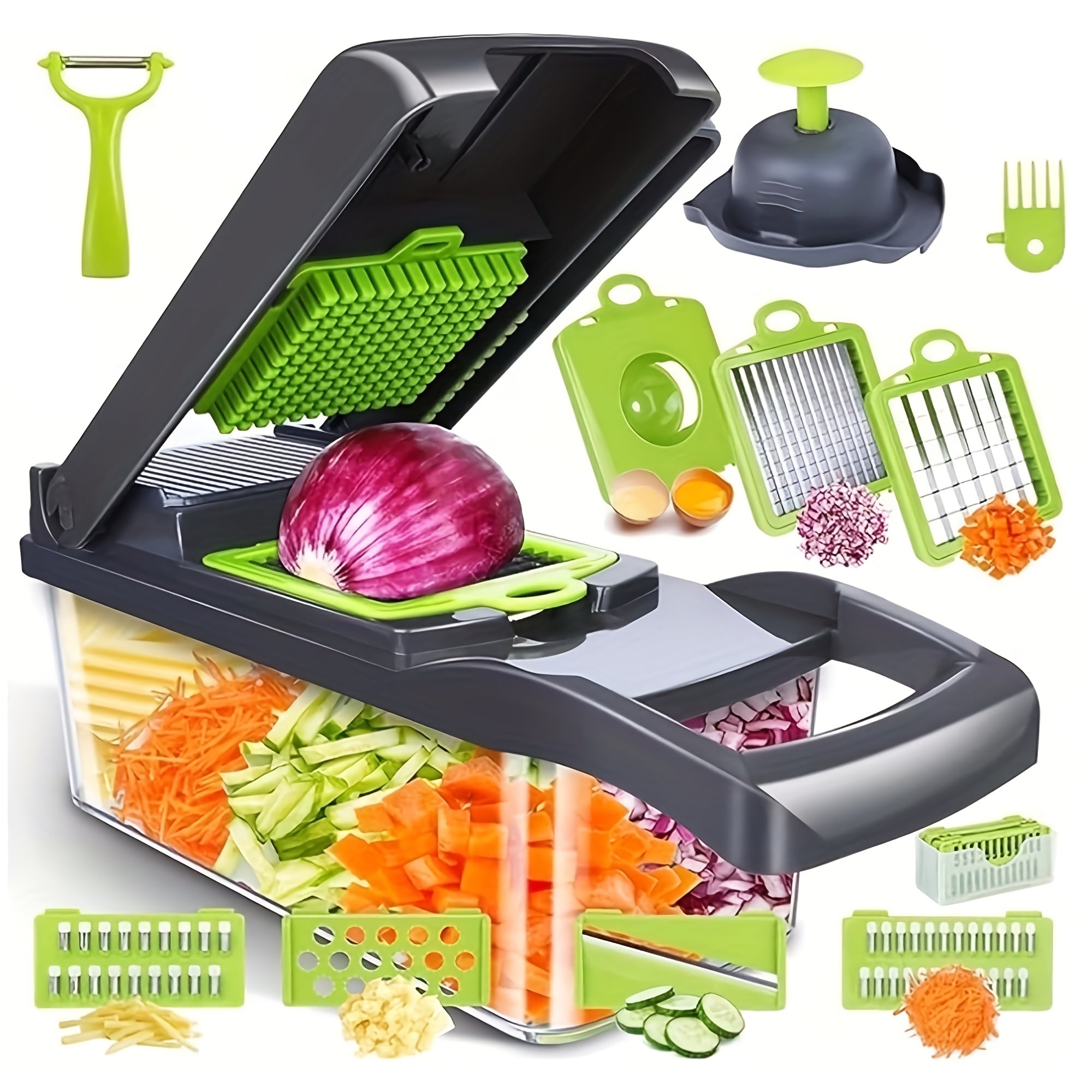 Vegetable Chopper Professional Onion Chopper Multifunctional Food Chopper Kitchen Onion Chopper with 3/5 Blades, Salad Potato, Carrot, Garlic Container, Kitchen Gadget Set