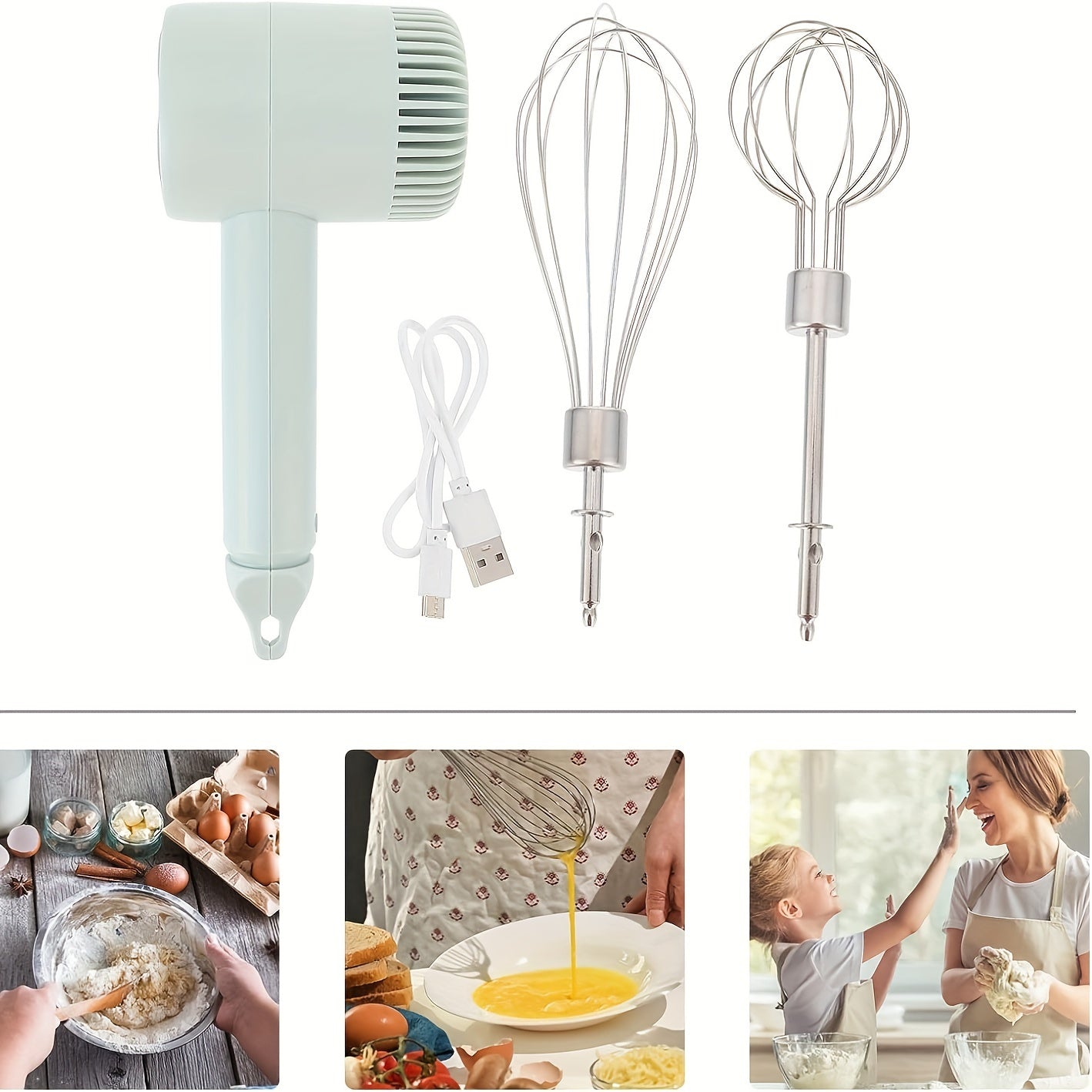 1 Set Multifunctional Electric Garlic Masher & Egg Beater 2-in-1 Set - Rechargeable Portable Handheld Mixer & Mini Meat Grinder for Cake Cream Baking - USB Charging Kitchen Tool with Multiple Attachments and Easy Cleaning Design