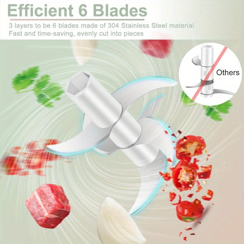 13.53oz Electric Garlic Chopper with 6 Blades - USB-Powered Portable Food Processor, 304 Stainless Steel Mini Vegetable Chopper for Ginger, Chili, Fruits & Meats - Compact Design with Safety Lock & Ergonomic Handle, No Electricity Needed, Garlic Chopper,