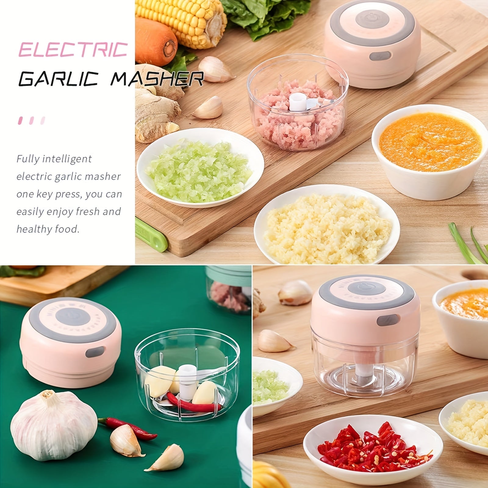 Portable USB Rechargeable Electric Mini Garlic Slicer (8.45 Ounces) - Vegetable, Salad, Lettuce, Onion, Pepper Chopper, Tomato Dicer, Convenient And Faster, Mother's Day Gift