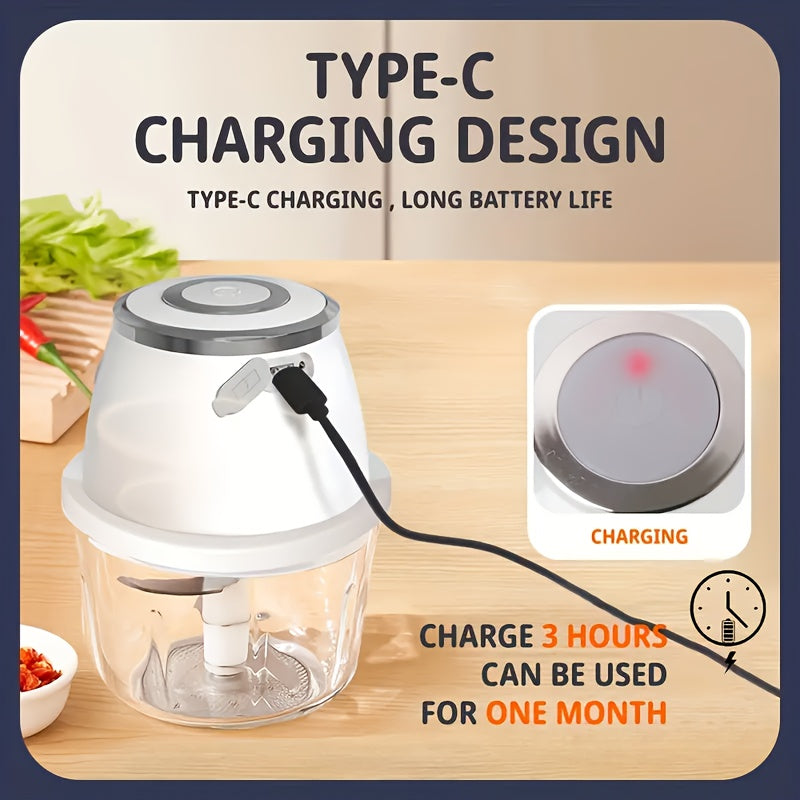 Electric Garlic Chopper, Mini Portable Vegetable Chopper, Garlic Grinder, Onion Chopper, Blender to Vegetables, Wireless Food Processor for Ginger, Chili, Fruit, Meat, Etc.