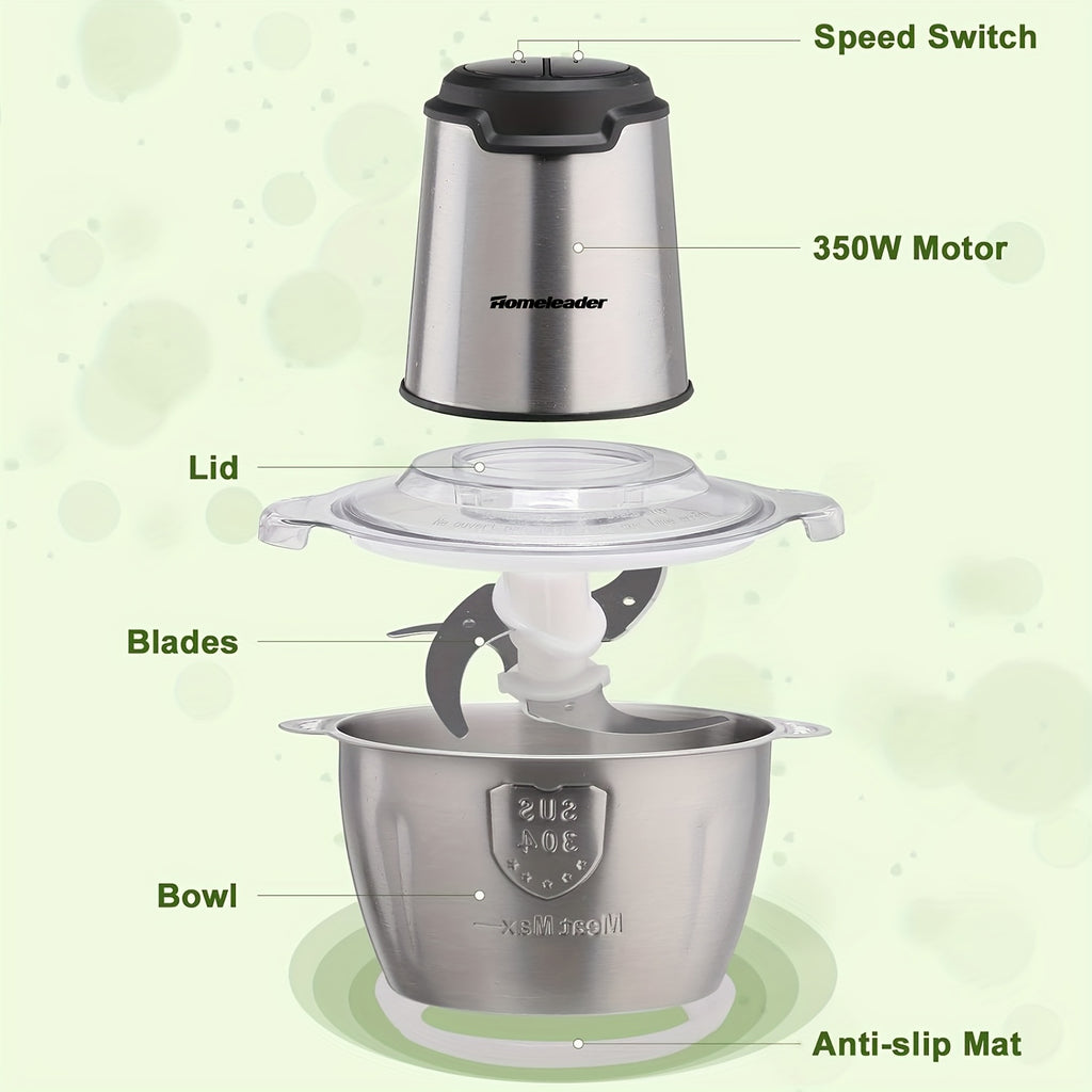 Homeleader Electric Food Processor Chopper - 4 Stainless Steel Blades, Single Bowl Multifunctional for Meat, Vegetables, Fruits, Nuts | Compact Design & Easy Clean | Effortless Meal Prep Kitchen Gadget