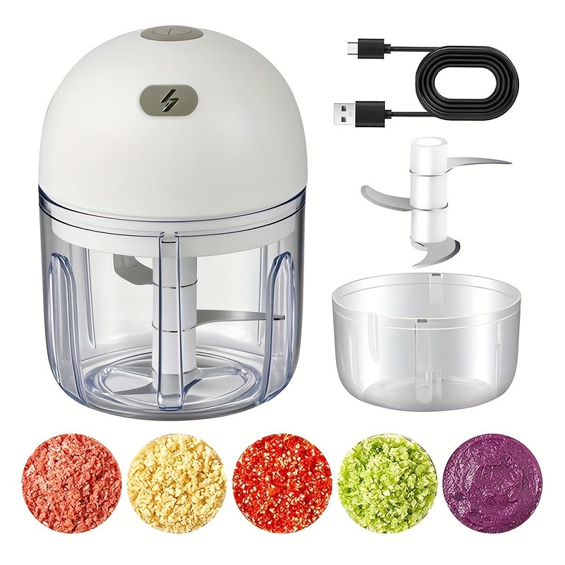[USB Rechargeable Garlic Mincer] USB Rechargeable Electric Mini Garlic Mincer - 250ml Food Processor with 1000 RPM Motor, Portable Handheld Design for Garlic, Onion, Ginger, Chili & Vegetables - Compact Kitchen Appliance for Home & Travel, Garlic Crusher,
