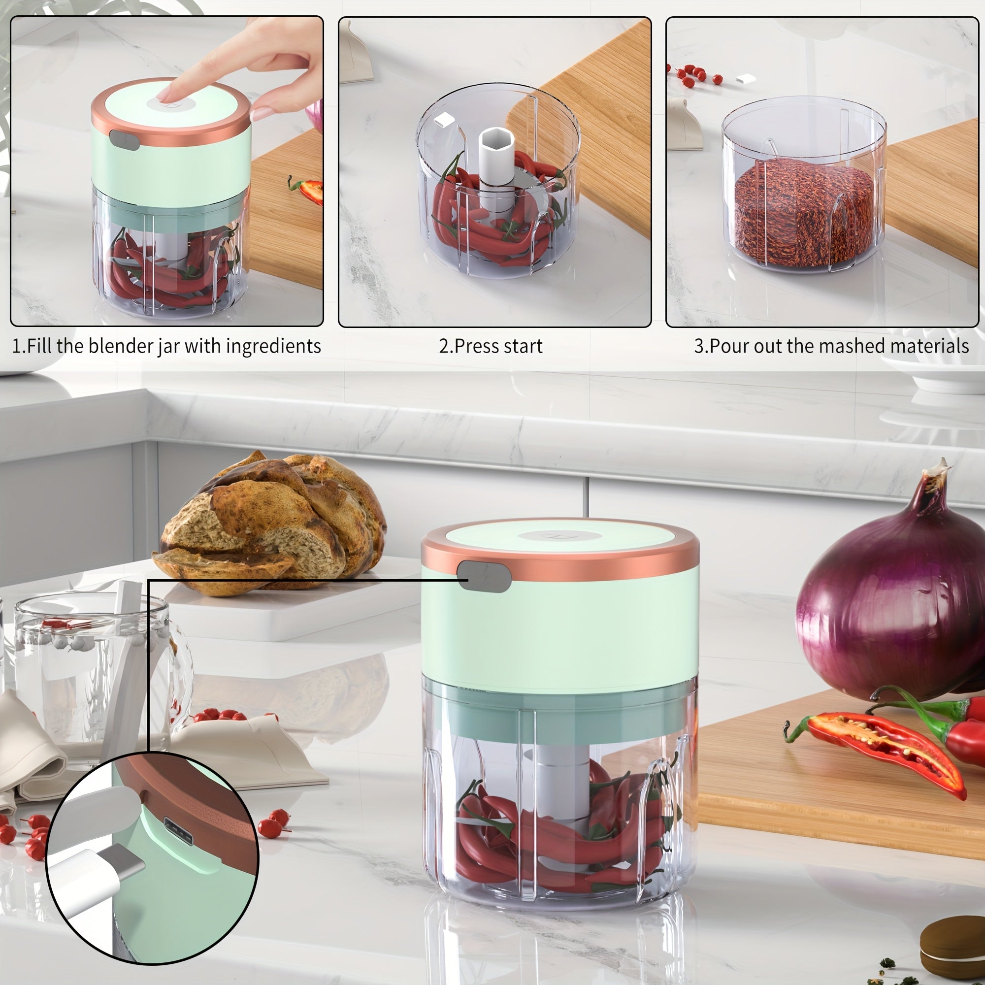 [Mini Chopper] Powerful Mini Food Chopper, Meat Grinder, Vegetable Chopper | Electric Garlic Chopper, USB Rechargeable, Wireless, 250ml
