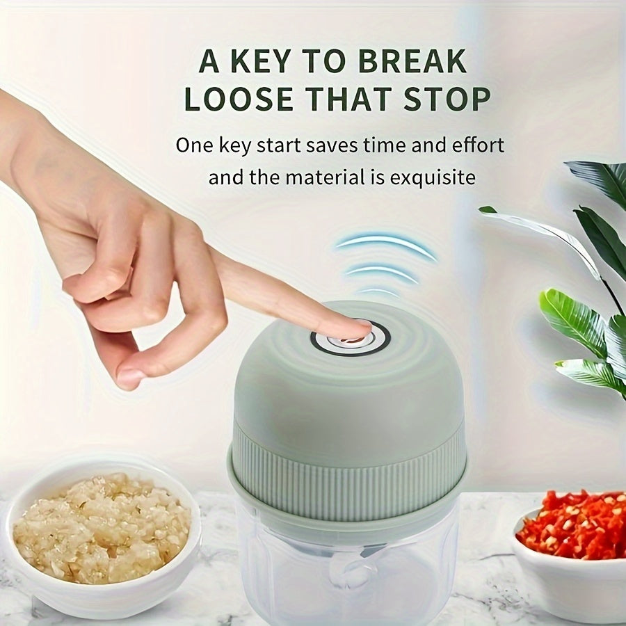 [Rechargeable Garlic Chopper] USB Rechargeable 250ml Electric Mini Garlic Chopper - Stainless Steel Blade, Round ABS Cup, Safety Switch, 3600 RPM - for Ginger, Vegetables, and Meat Grinding