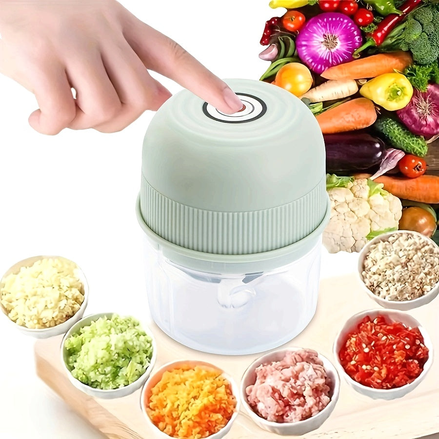 [Rechargeable Garlic Chopper] USB Rechargeable 250ml Electric Mini Garlic Chopper - Stainless Steel Blade, Round ABS Cup, Safety Switch, 3600 RPM - for Ginger, Vegetables, and Meat Grinding