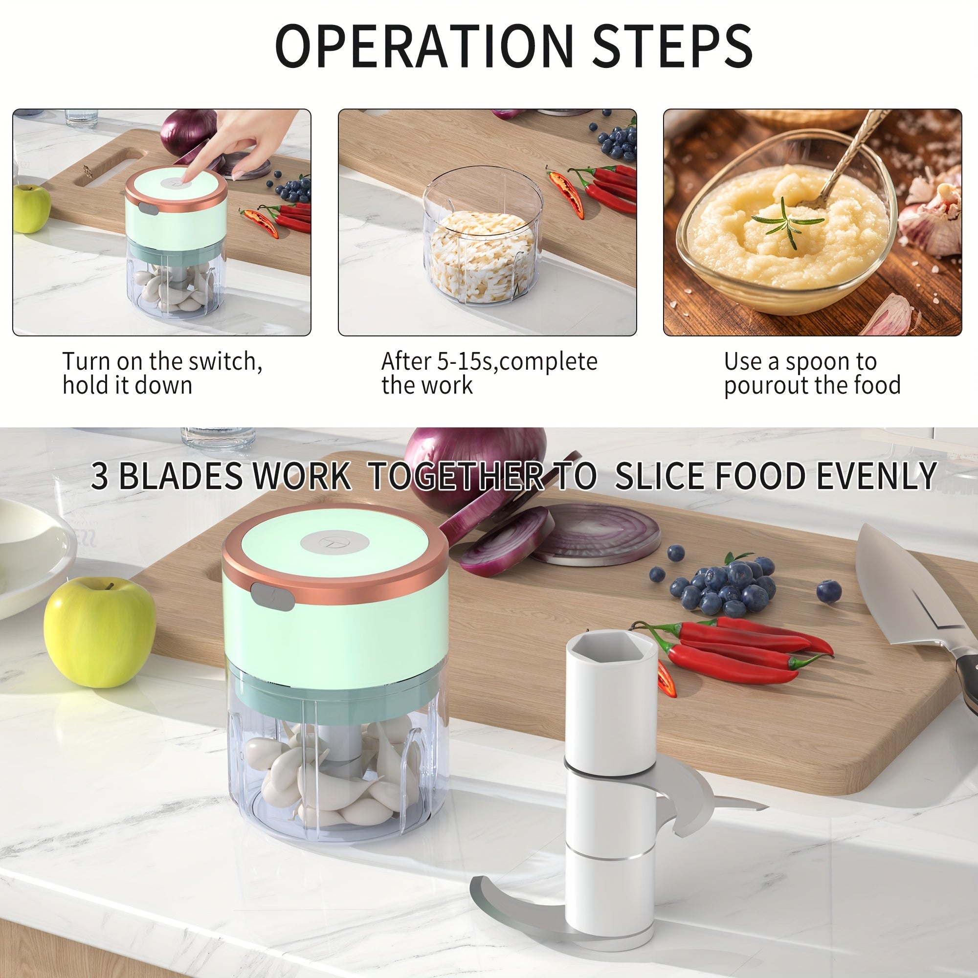[Mini Chopper] Powerful Mini Food Chopper, Meat Grinder, Vegetable Chopper | Electric Garlic Chopper, USB Rechargeable, Wireless, 250ml