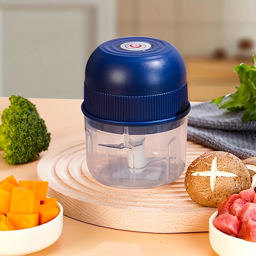 [Rechargeable Garlic Chopper] USB Rechargeable 250ml Electric Mini Garlic Chopper - Stainless Steel Blade, Round ABS Cup, Safety Switch, 3600 RPM - for Ginger, Vegetables, and Meat Grinding