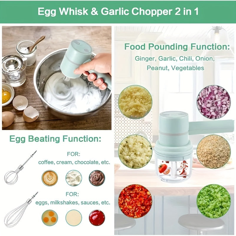 [Mini Electric Garlic Chopper] 1set, Electric Garlic Chopper, Mini Electric Vegetable CutterMultifunctional Garlic Masher, Garlic Crusher, Meat Grinder, Chilli, Onion, Celery. USB RechargeableHandheld Egg Beater with The Function Of Food Chopper, Baking