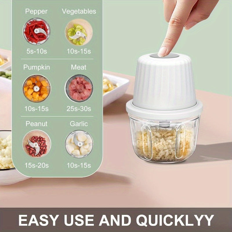 13.53oz Electric Garlic Chopper with 6 Blades - USB-Powered Portable Food Processor, 304 Stainless Steel Mini Vegetable Chopper for Ginger, Chili, Fruits & Meats - Compact Design with Safety Lock & Ergonomic Handle, No Electricity Needed, Garlic Chopper,