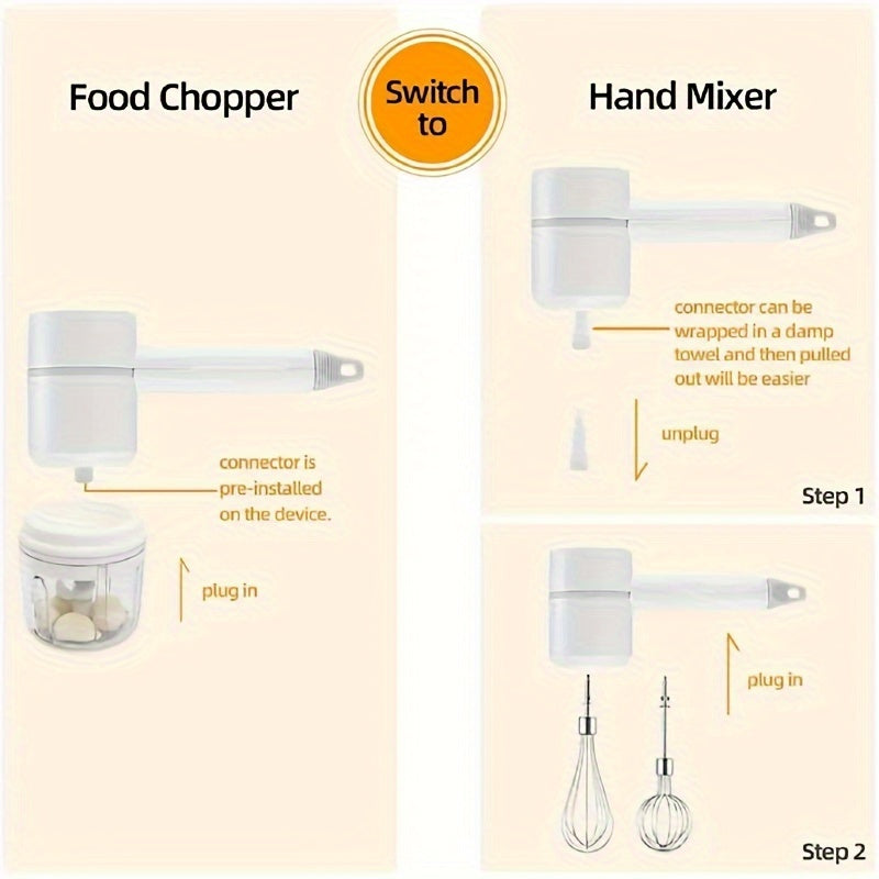 [Mini Electric Garlic Chopper] 1set, Electric Garlic Chopper, Mini Electric Vegetable CutterMultifunctional Garlic Masher, Garlic Crusher, Meat Grinder, Chilli, Onion, Celery. USB RechargeableHandheld Egg Beater with The Function Of Food Chopper, Baking