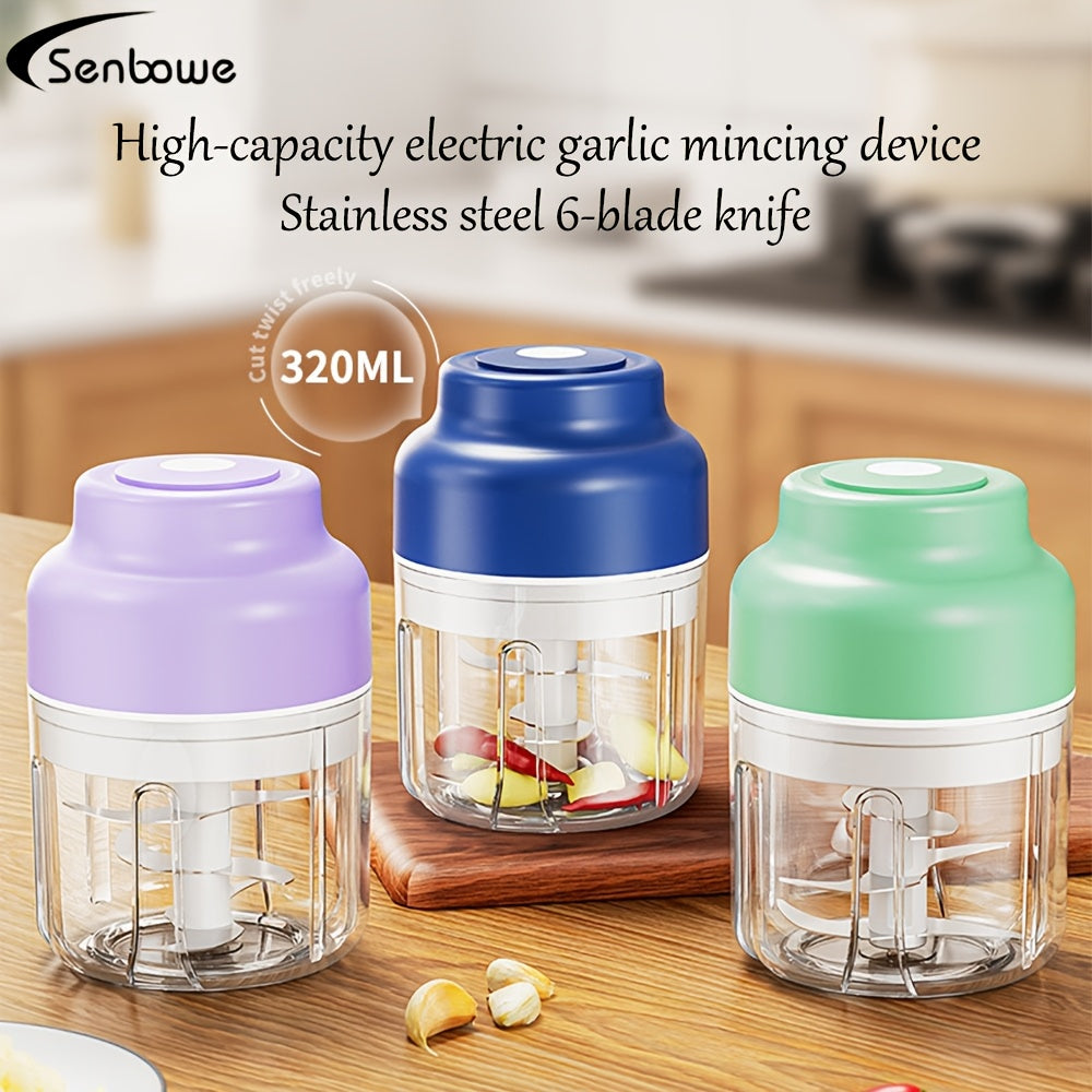 [Automatic Garlic Mincer] SENBOWE 320ml Electric Garlic Mincing Device | Wireless Mini Garlic Press, Automatic Stirring Garlic Peeler, Six-Leaf Kitchen Garlic Puller And Supplementary Food Machine