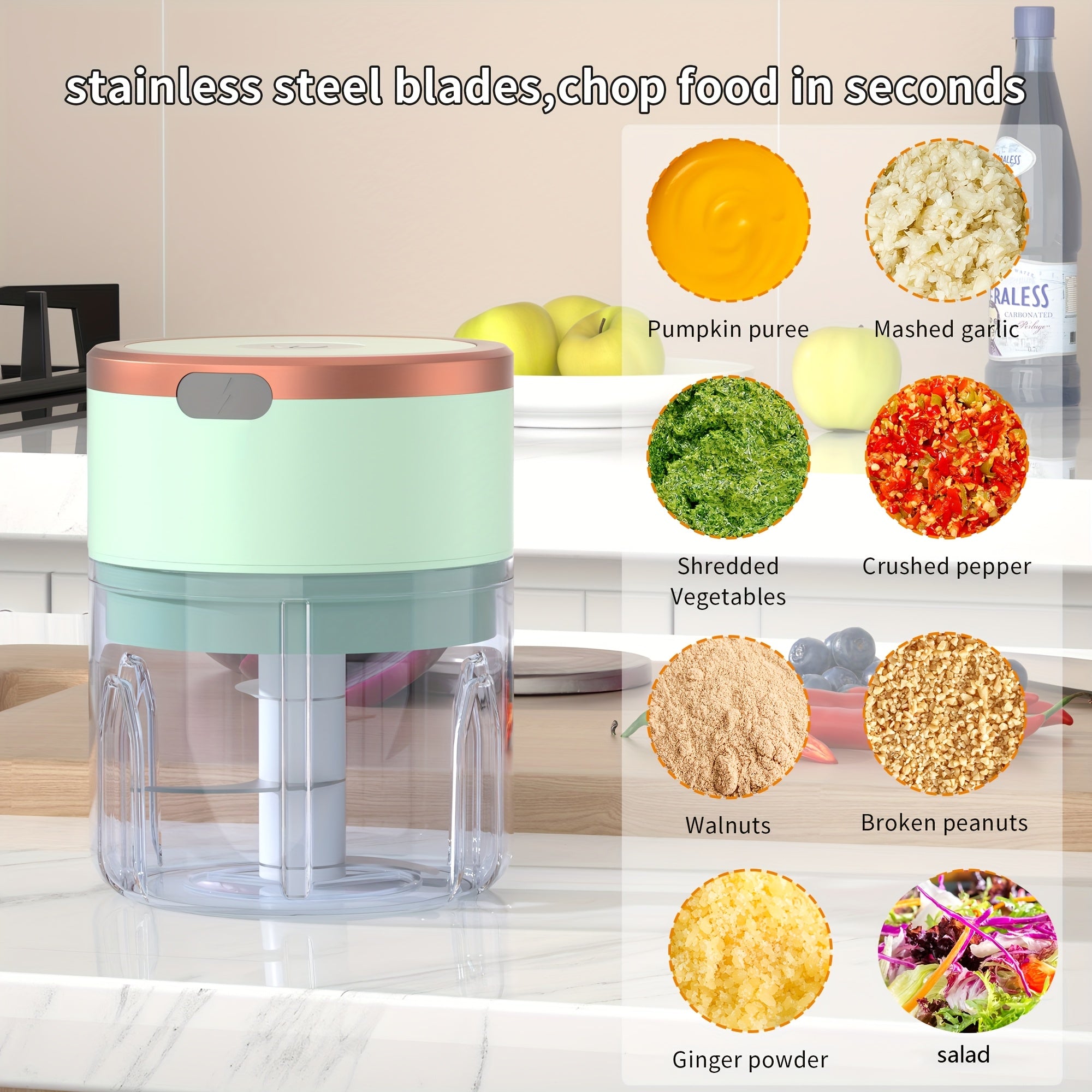 [Mini Chopper] Powerful Mini Food Chopper, Meat Grinder, Vegetable Chopper | Electric Garlic Chopper, USB Rechargeable, Wireless, 250ml