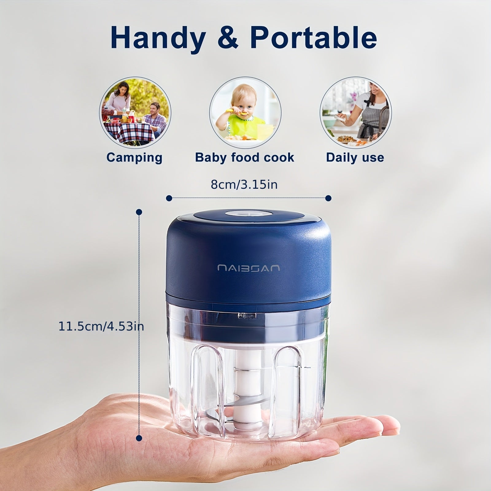 Naibsan Electric Food Shredder - Mini Meat Grinder, Garlic Puree Maker | Portable, 5000rpm, 251ml, USB Charging, Rechargeable Lithium Battery