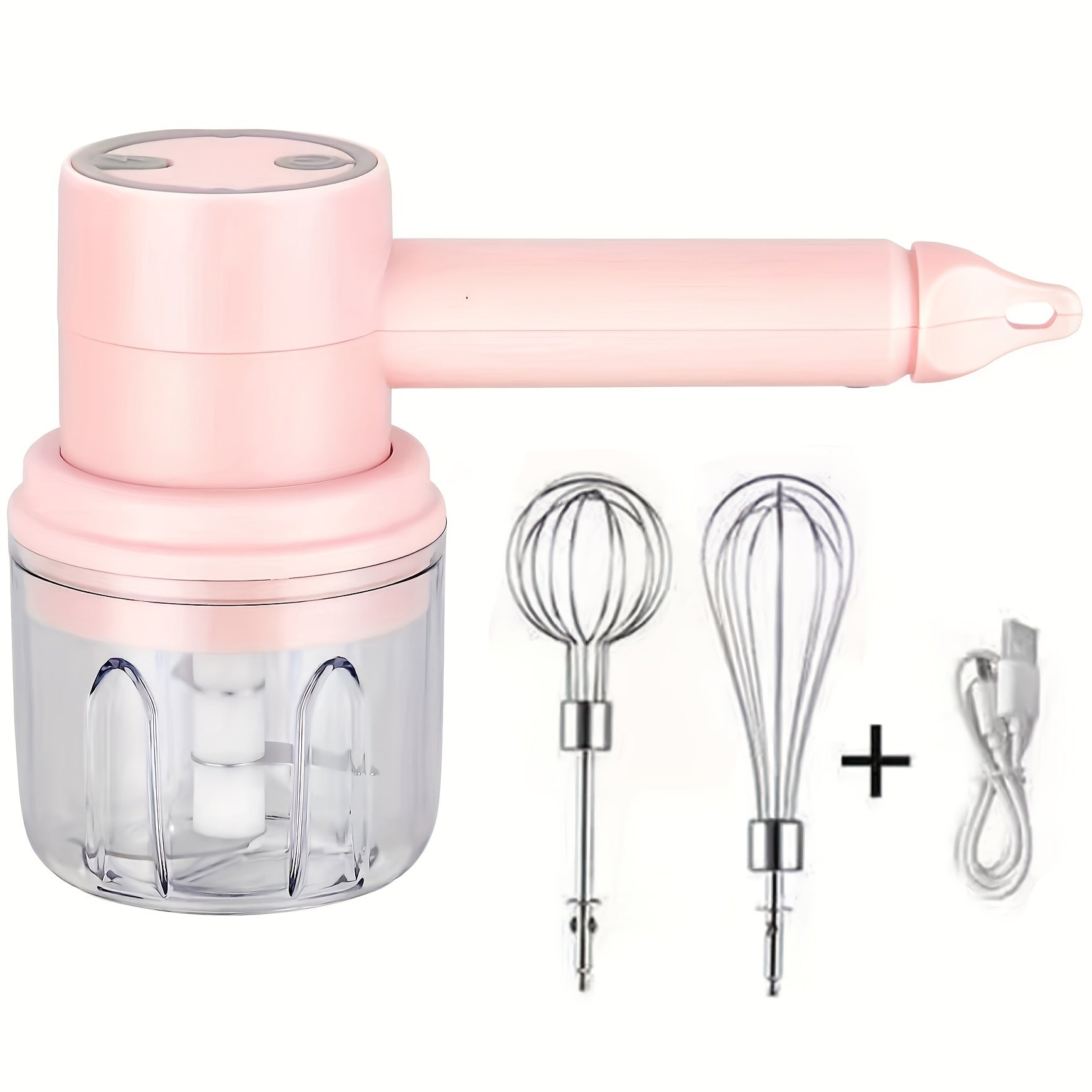 1 Set Multifunctional Electric Garlic Masher & Egg Beater 2-in-1 Set - Rechargeable Portable Handheld Mixer & Mini Meat Grinder for Cake Cream Baking - USB Charging Kitchen Tool with Multiple Attachments and Easy Cleaning Design