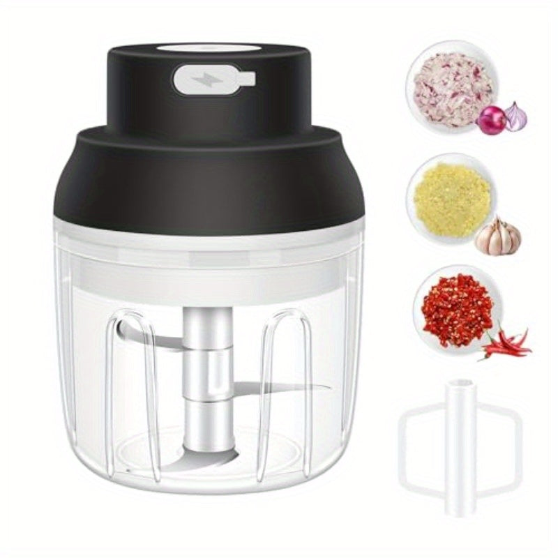 13.53oz Electric Garlic Chopper with 6 Blades - USB-Powered Portable Food Processor, 304 Stainless Steel Mini Vegetable Chopper for Ginger, Chili, Fruits & Meats - Compact Design with Safety Lock & Ergonomic Handle, No Electricity Needed, Garlic Chopper,