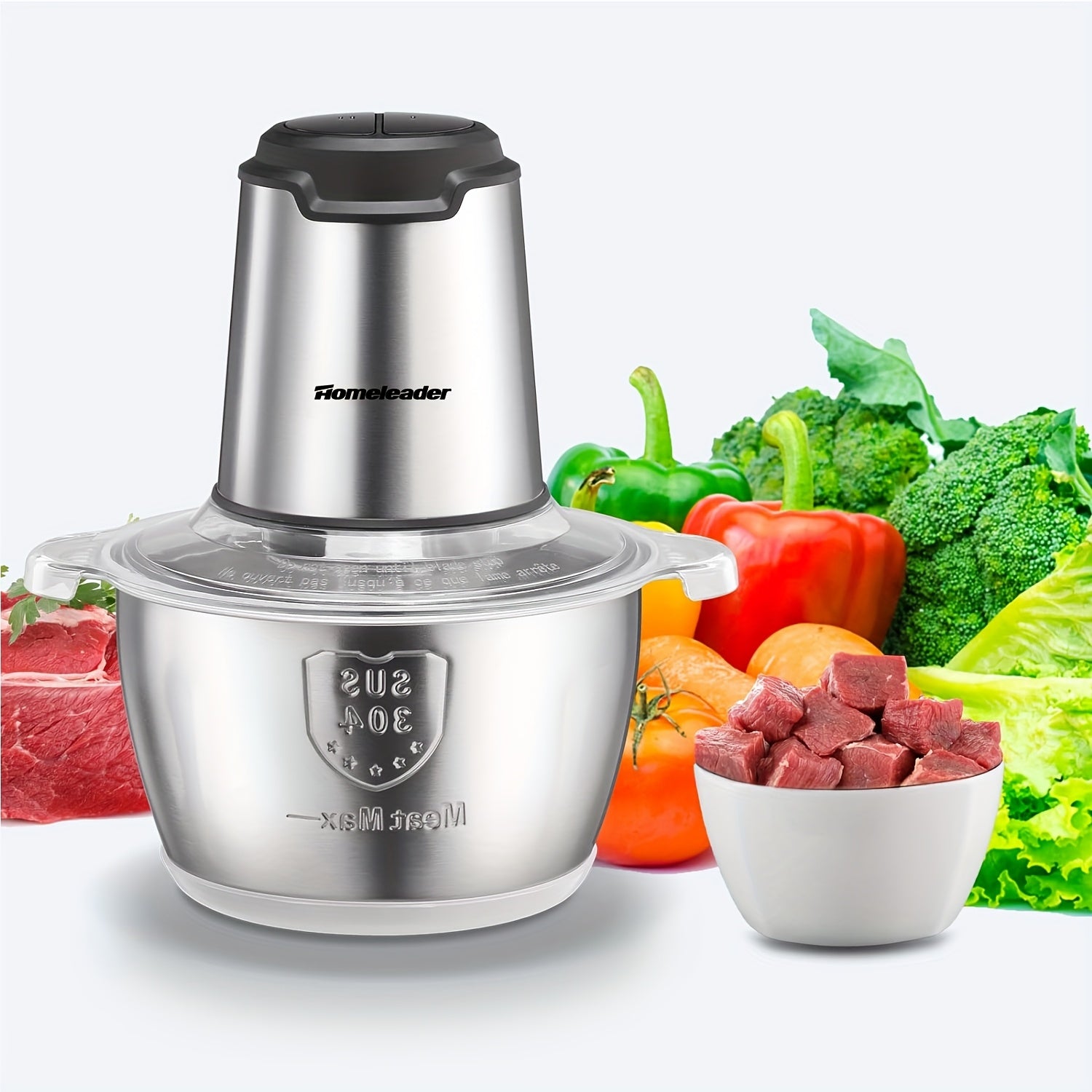 Homeleader Electric Food Processor Chopper - 4 Stainless Steel Blades, Single Bowl Multifunctional for Meat, Vegetables, Fruits, Nuts | Compact Design & Easy Clean | Effortless Meal Prep Kitchen Gadget