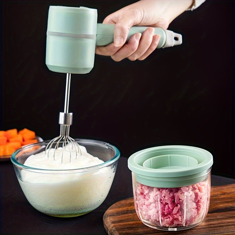 1 Set Multifunctional Electric Garlic Masher & Egg Beater 2-in-1 Set - Rechargeable Portable Handheld Mixer & Mini Meat Grinder for Cake Cream Baking - USB Charging Kitchen Tool with Multiple Attachments and Easy Cleaning Design