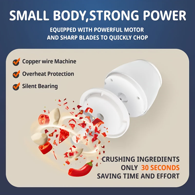 Electric Garlic Chopper, Mini Portable Vegetable Chopper, Garlic Grinder, Onion Chopper, Blender to Vegetables, Wireless Food Processor for Ginger, Chili, Fruit, Meat, Etc.